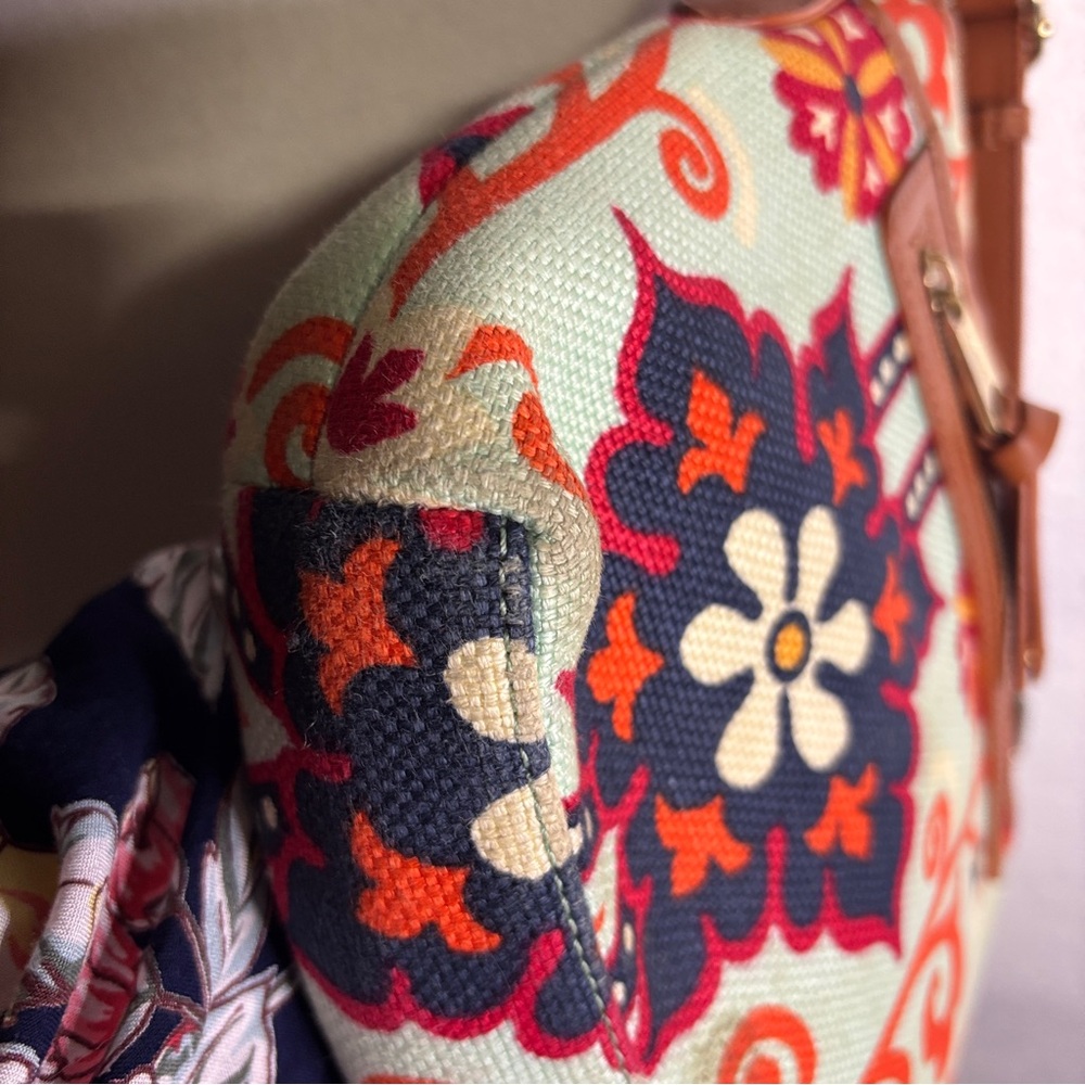Spartina 449 Paisley Floral Linen Crossbody Bag Leather Trim Boho Coastal - Picture 15 of 16